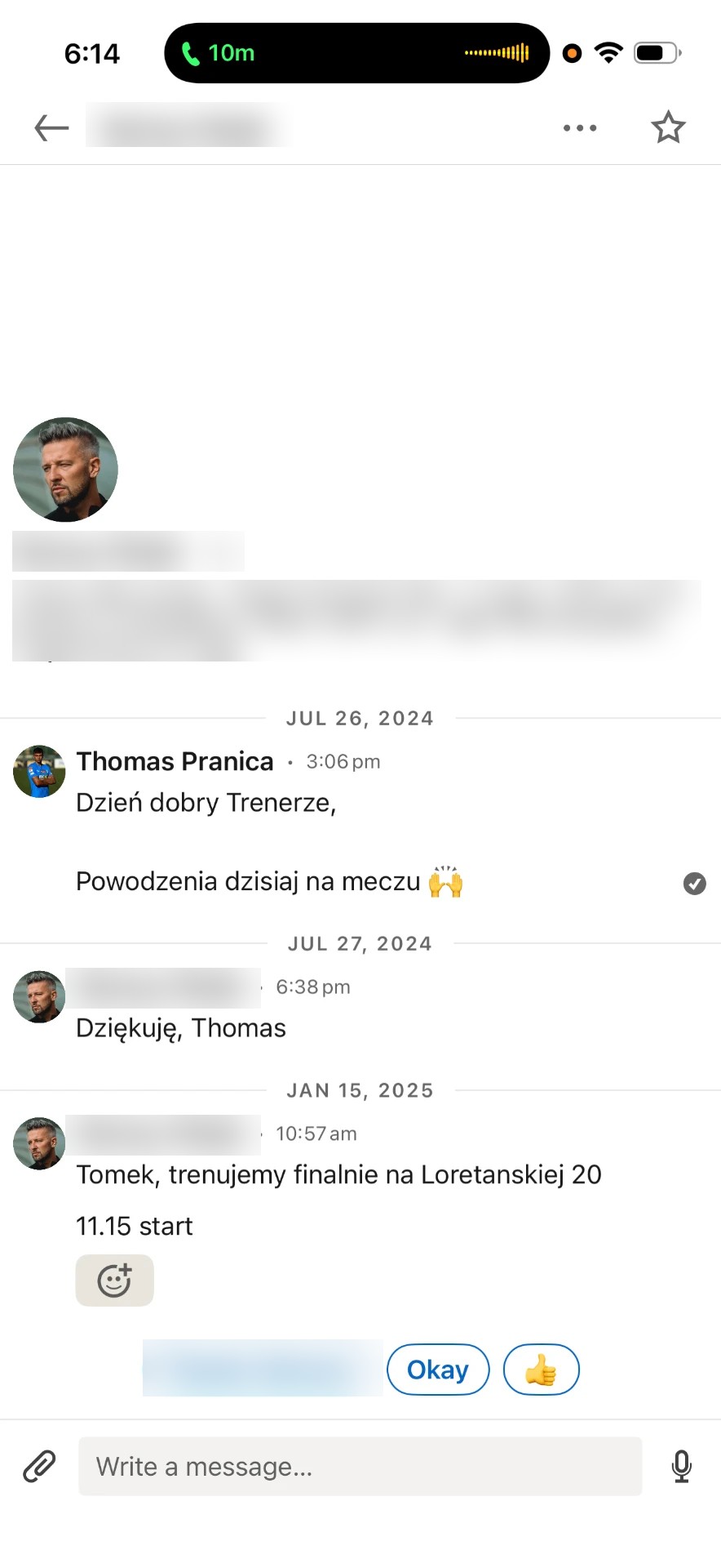 LinkedIn conversation with a first-league coach leading to a training invite