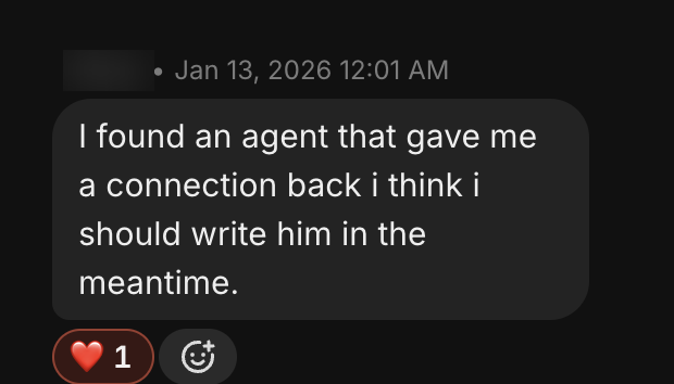 Player message about finding an agent connection